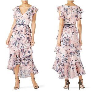 Marchesa Notte Pink Floral Flutter Midi Dress $695